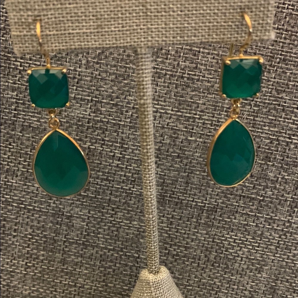 Elegant Green and Gold Drop Earrings Vermeil